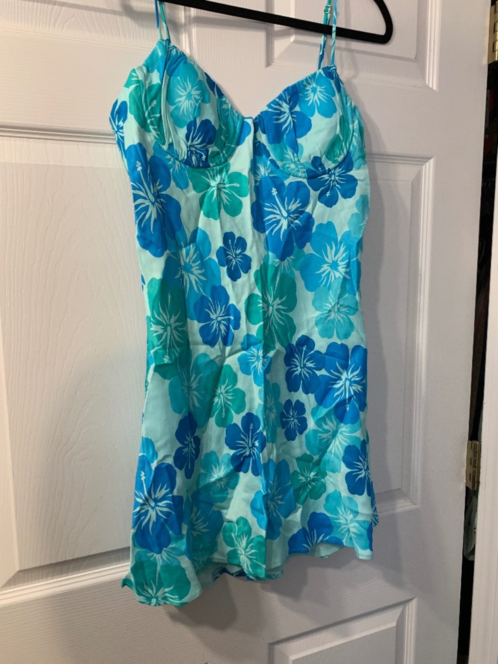 Zara NWT Blue Floral Slip Mini Dress Spaghetti Strap Vacation (xl)
